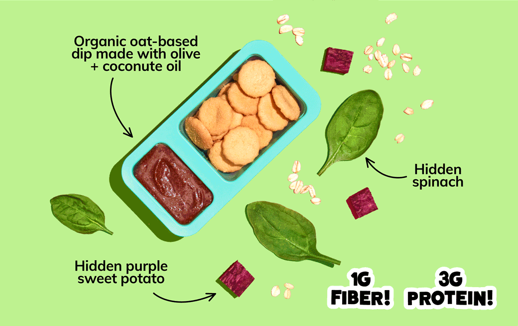 A gif of all of all of the benefits of the Little Spoon Snacks products. It starts with the Brownie Batter Dipster, then the Confetti Cake Dipster, then the Blueberry Muffin Oatbar, then the Chocolate Chip Oatbar, then the Apple Pie Oatbar, then the Pizzalicious Veggie Loops, then the Pancake Party Veggie Loops, then the Mac n Cheesy Veggie Loops.